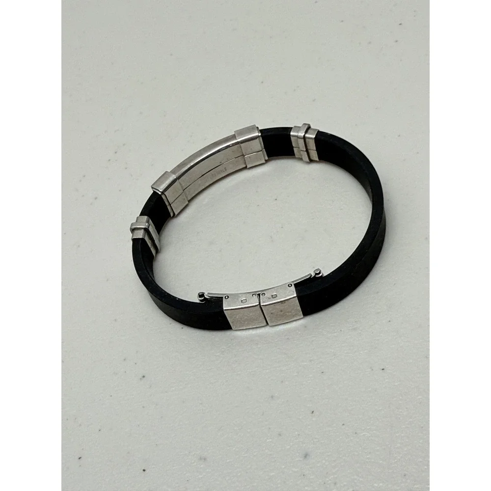 Black Stainless Steel Cross ID Link Bracelet Silver Tone 8.5 In